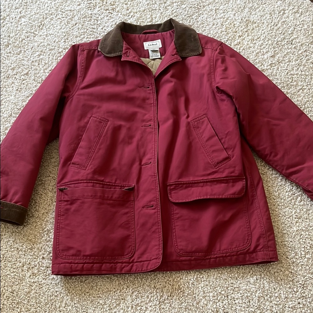 L.L. Bean Red Barn Jacket with Brown Collar